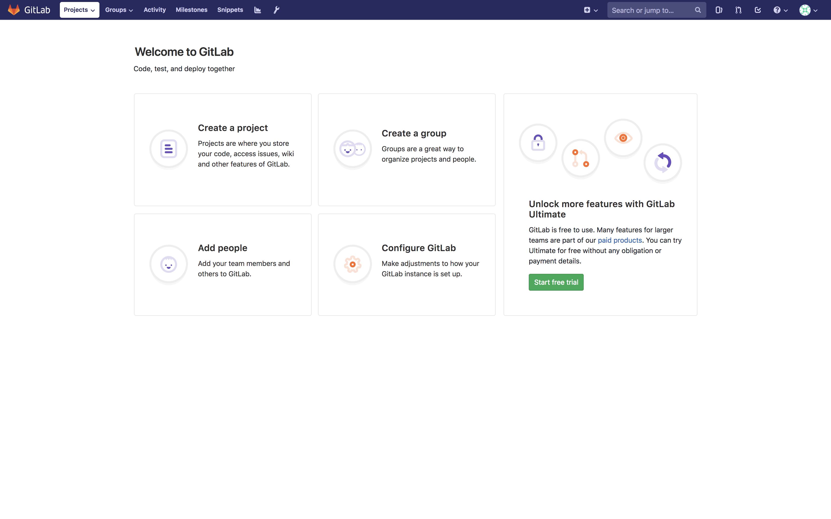 GitLab welcome screen GitLab welcome screen