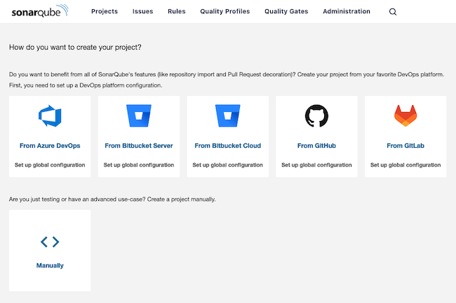 The initial dashboard for SonarQube The initial dashboard for SonarQube