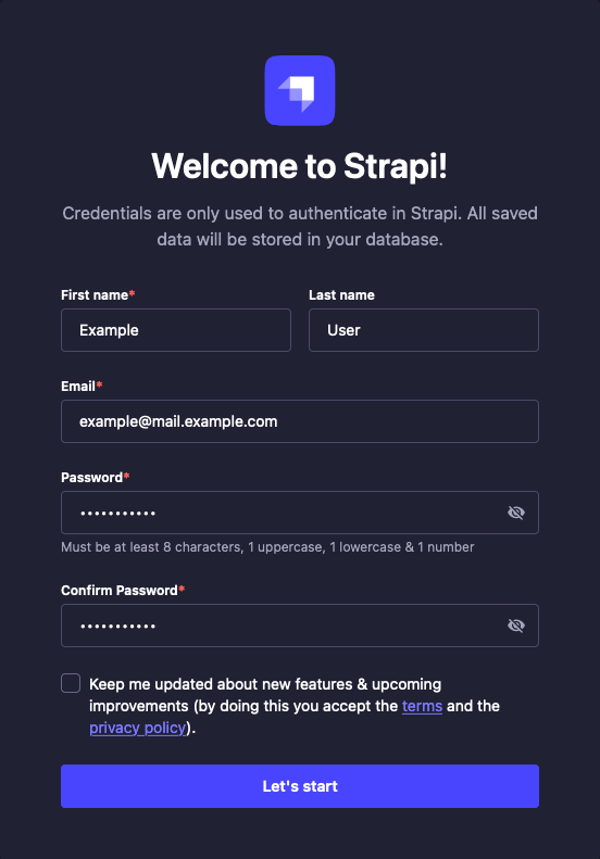 Strapi initial administrator user creation Strapi initial administrator user creation